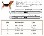 Load image into Gallery viewer, Dog collar measurement guide with illustrations and size chart.