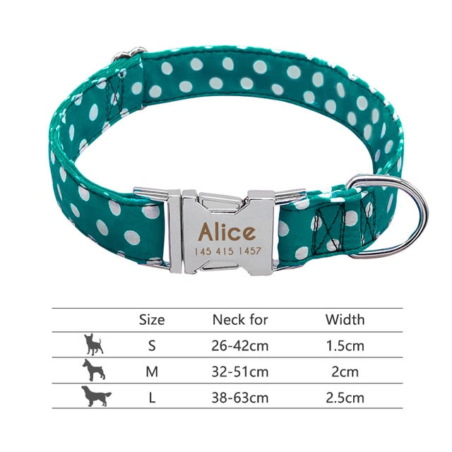 Personalised Dog Collar with Laser Engraved Buckle - The Polka-Dot Collection