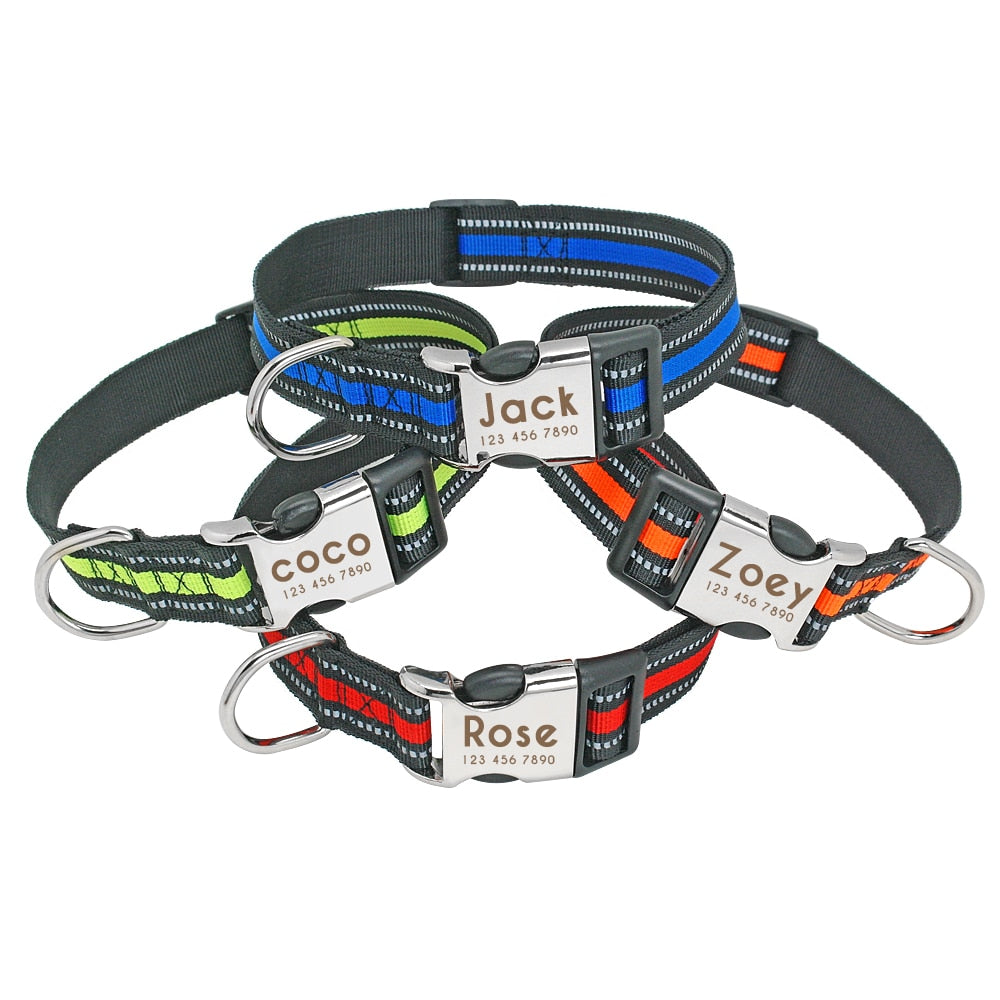 Personalised Dog Collar with Laser Engraved Buckle - The Reflective Collection